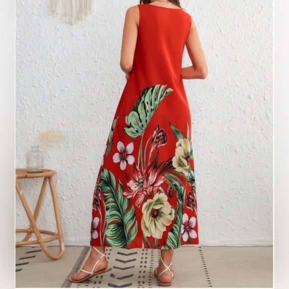 Red Tropical Print Tunic Dress - Picture 5 of 6